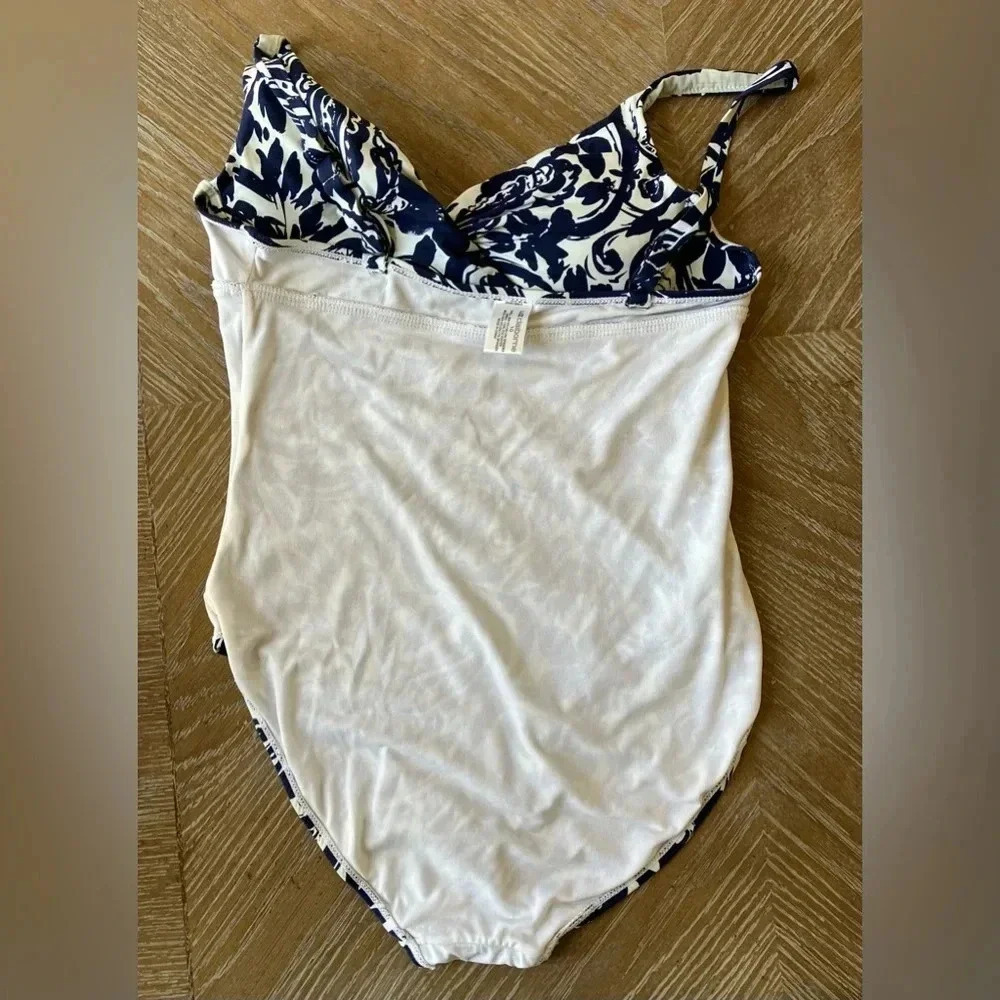 Liz Claiborne Navy & White Paisley & Floral One Piece Swimsuit Size 10 - Picture 6 of 6